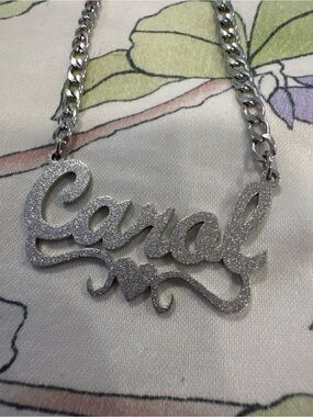 Personalized Silver 'Carol' Name Necklace - Glitter Script Pendant